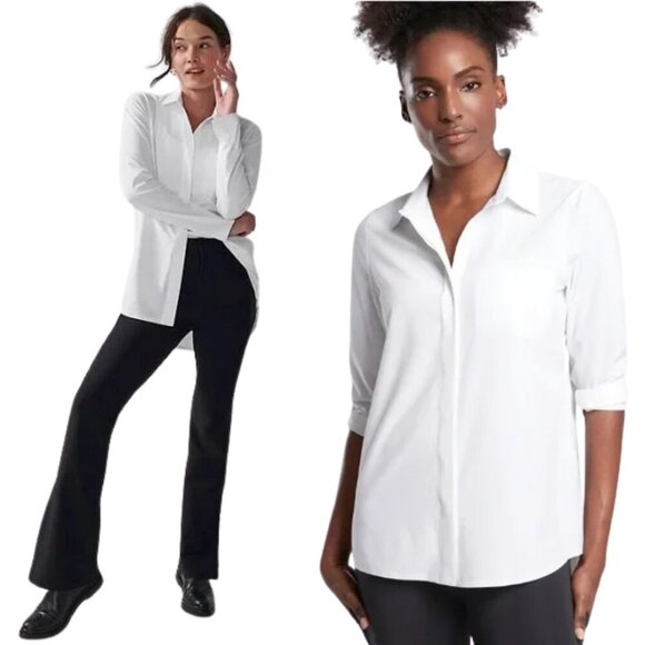 Athleta Urbanite 2.0 Button Down Top Shirt Blouse Women's 3X White Relaxed NWT - Picture 1 of 16